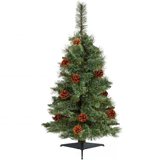 Nearly Natural 3ft. Unlit Green Mountain Pine with Pinecones Artificial Christmas Tree